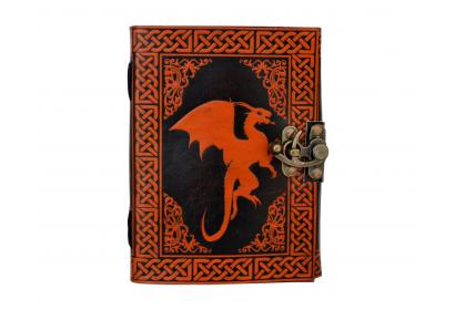 Celtic Dragon Leather Journal Note Book Orange with Black Color Book of Shadow Dairy